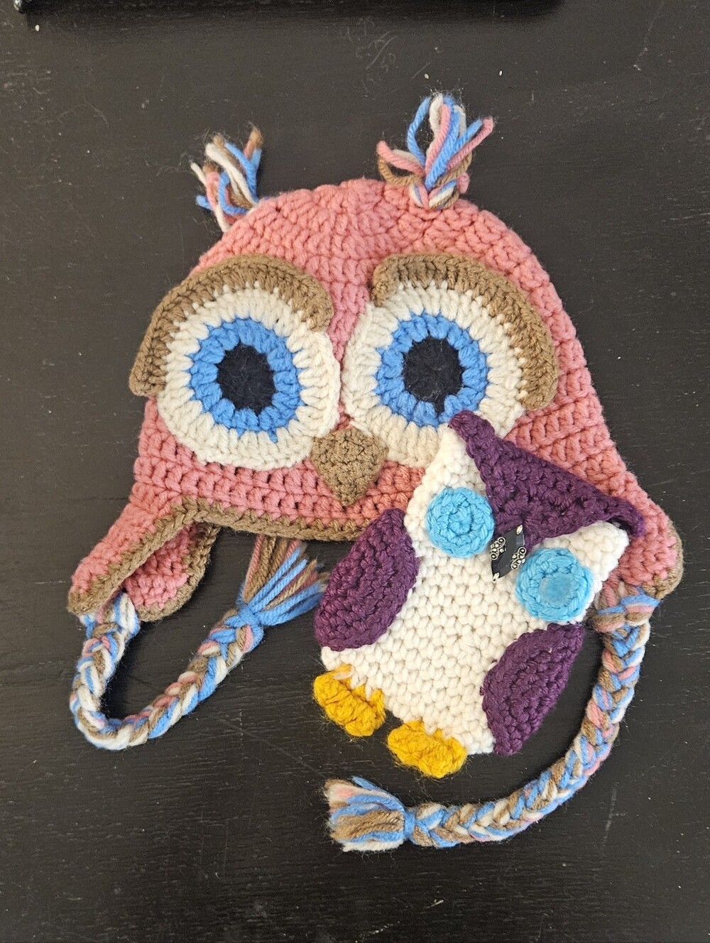 Handmade Pink Owl Crochet Baby Hat and Purple Owl Mini Purse